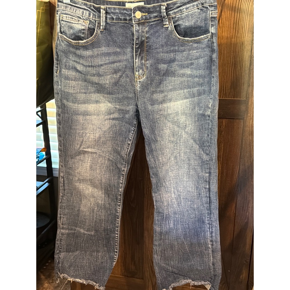 The Fine Print Blue Straight Leg Raw Hem Jeans 31P P988CFH-MD Petite High Rise